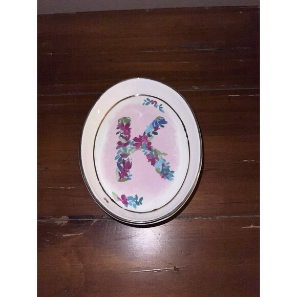 ANTHROPOLOGIE Trinket Dish Monogram Meadow Letter “K” - Picture 1 of 6